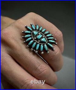 HUGE Vintage ZUNI Native American Sterling Silver Turquoise Cluster Ring