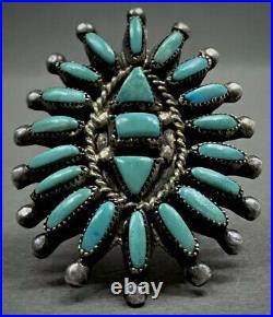 HUGE Vintage ZUNI Native American Sterling Silver Turquoise Cluster Ring