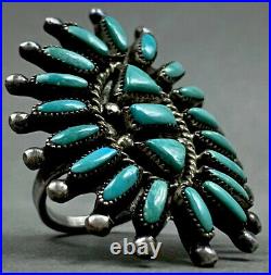 HUGE Vintage ZUNI Native American Sterling Silver Turquoise Cluster Ring