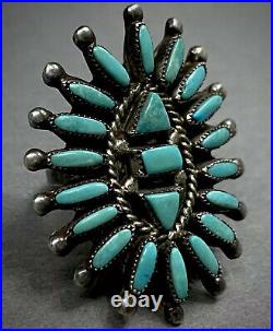 HUGE Vintage ZUNI Native American Sterling Silver Turquoise Cluster Ring