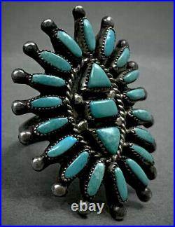 HUGE Vintage ZUNI Native American Sterling Silver Turquoise Cluster Ring