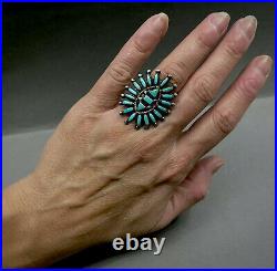 HUGE Vintage ZUNI Native American Sterling Silver Turquoise Cluster Ring