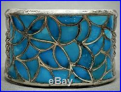 HUGE Vintage ZUNI Native American Sterling Silver Turquoise Inlay Cuff Bracelet