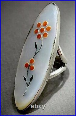 HUGE Vintage Zuni Sterling Silver Coral Inlay Ring 12 Grams STUNNING RING