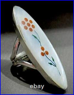 HUGE Vintage Zuni Sterling Silver Coral Inlay Ring 12 Grams STUNNING RING