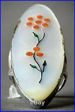 HUGE Vintage Zuni Sterling Silver Coral Inlay Ring 12 Grams STUNNING RING