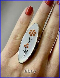 HUGE Vintage Zuni Sterling Silver Coral Inlay Ring 12 Grams STUNNING RING