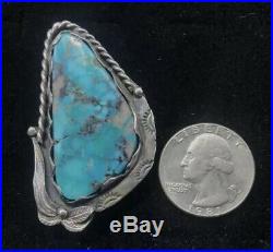 HUGE Vtg Sterling Navajo Gorgeous Blue Turquoise Black Matrix Ring Sz 10.75 16g