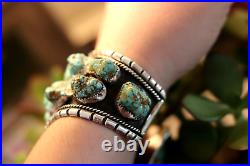 HUGE vintage sterling silver & TURQUOISE nugget cuff bracelet Navajo signed