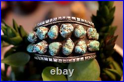 HUGE vintage sterling silver & TURQUOISE nugget cuff bracelet Navajo signed