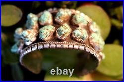 HUGE vintage sterling silver & TURQUOISE nugget cuff bracelet Navajo signed