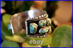 HUGE vintage sterling silver & TURQUOISE nugget cuff bracelet Navajo signed