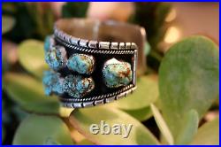 HUGE vintage sterling silver & TURQUOISE nugget cuff bracelet Navajo signed