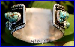 HUGE vintage sterling silver & TURQUOISE nugget cuff bracelet Navajo signed