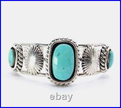 Hallmarked Vintage Navajo Native American Three Stone Turquoise Cuff Bracelet
