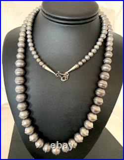 Hand Stamped Bench Navajo Pearls Graduated Sterling Silver Bead Necklace 24