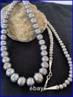 Hand Stamped Bench Navajo Pearls Graduated Sterling Silver Bead Necklace 24