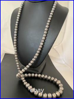 Hand Stamped Bench Navajo Pearls Graduated Sterling Silver Bead Necklace 24