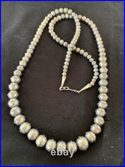 Hand Stamped Bench Navajo Pearls Graduated Sterling Silver Bead Necklace 24