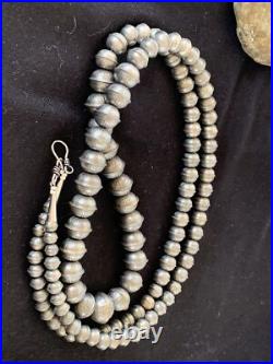 Hand Stamped Bench Navajo Pearls Graduated Sterling Silver Bead Necklace 24
