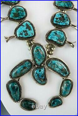 Heavy 365 g. Vintage MORENCI Turquoise Squash Blossom Sterling Silver Necklace