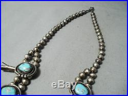 Heavy Authentic Vintage Navajo Turquoise Sterling Silver Squash Blossom Necklace