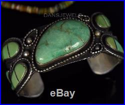 Heavy Old Pawn Vintage Navajo Green TURQUOISE Sterling CUFF Bracelet