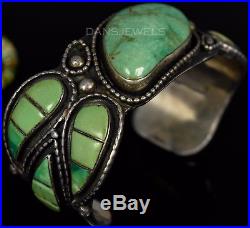 Heavy Old Pawn Vintage Navajo Green TURQUOISE Sterling CUFF Bracelet