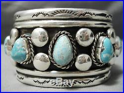 Heavy Thick Sturdy Vintage Navajo Men's Turquoise Sterling Silver Bracelet Old