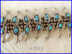 Heavy Vintage NAVAJO Sterling Silver & Blue TURQUOISE Squash Blossom NECKLACE