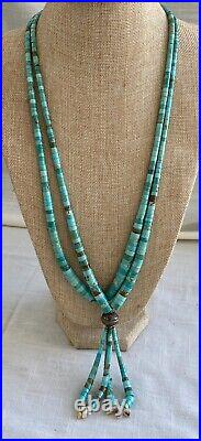 Heavy Vintage Native American Graduated 2 Strand Heishi Jacla Necklace 28 in