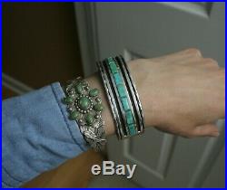 Heavy Vintage Native American Zuni Turquoise Sterling Silver Cuff Bracelet