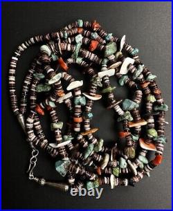 Heavy Vintage Navajo Turquoise Heishi Bead Double Strand Necklace 33 104g #264 Heavy Vintage Navajo Turquoise Heishi Bead Double Strand Necklace 33 104g #264