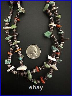 Heavy Vintage Navajo Turquoise Heishi Bead Double Strand Necklace 33 104g #264