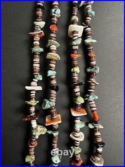 Heavy Vintage Navajo Turquoise Heishi Bead Double Strand Necklace 33 104g #264