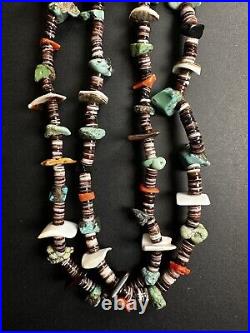 Heavy Vintage Navajo Turquoise Heishi Bead Double Strand Necklace 33 104g #264 Heavy Vintage Navajo Turquoise Heishi Bead Double Strand Necklace 33 104g #264