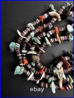 Heavy Vintage Navajo Turquoise Heishi Bead Double Strand Necklace 33 104g #264