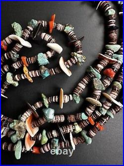 Heavy Vintage Navajo Turquoise Heishi Bead Double Strand Necklace 33 104g #264