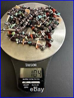 Heavy Vintage Navajo Turquoise Heishi Bead Double Strand Necklace 33 104g #264