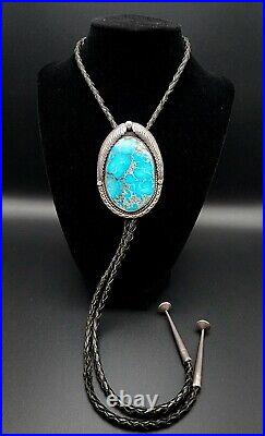 Huge Vintage Kingman Turquoise/ Sterling Silver Native American Bolo Tie