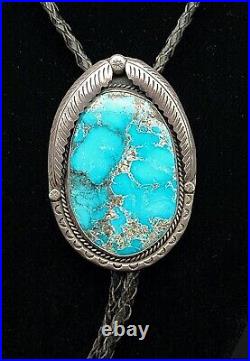 Huge Vintage Kingman Turquoise/ Sterling Silver Native American Bolo Tie