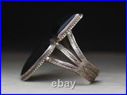 Huge Vintage Native American Navajo Black Onyx Sterling Silver Cuff Bracelet