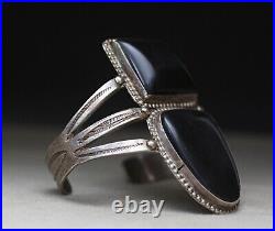 Huge Vintage Native American Navajo Black Onyx Sterling Silver Cuff Bracelet