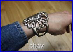 Huge Vintage Native American Navajo Sterling Silver Sandcast Cuff Bracelet