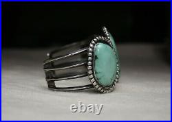 Huge Vintage Native American Navajo Sterling Silver Turquoise Cuff Bracelet
