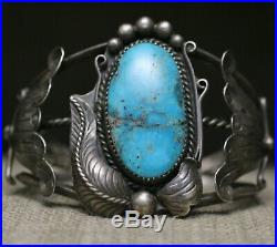 Huge Vintage Native American Navajo Turquoise Sterling Silver Cuff Bracelet