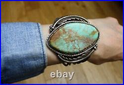 Huge Vintage Native American Navajo Turquoise Sterling Silver Cuff Bracelet