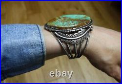 Huge Vintage Native American Navajo Turquoise Sterling Silver Cuff Bracelet