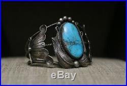 Huge Vintage Native American Navajo Turquoise Sterling Silver Cuff Bracelet