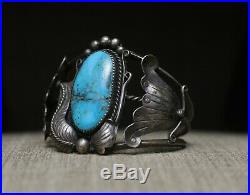 Huge Vintage Native American Navajo Turquoise Sterling Silver Cuff Bracelet